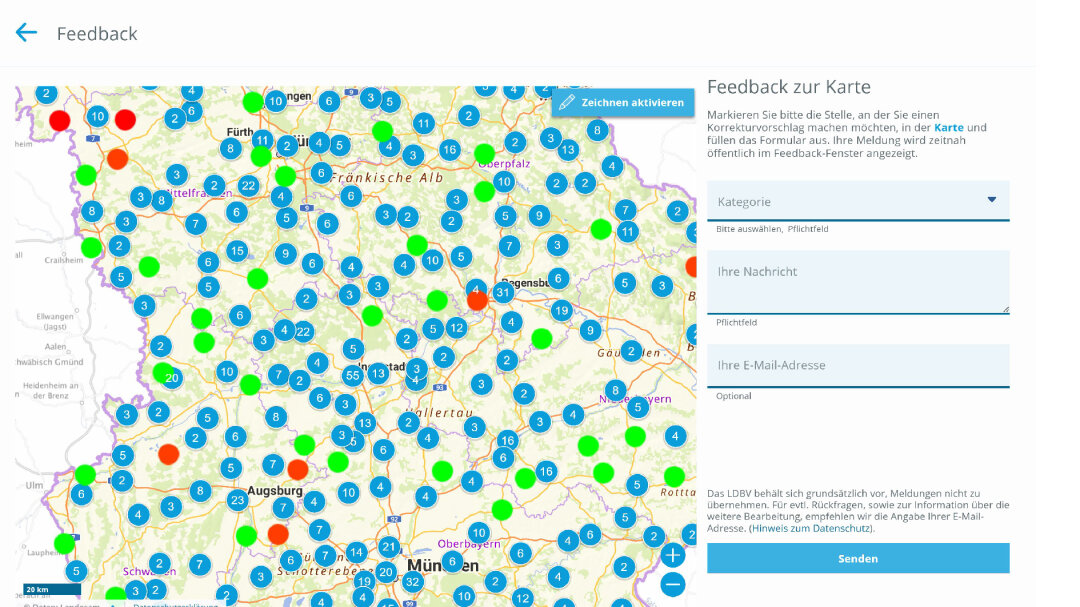 BayernAtlas Hilfe Feedback zur Karte